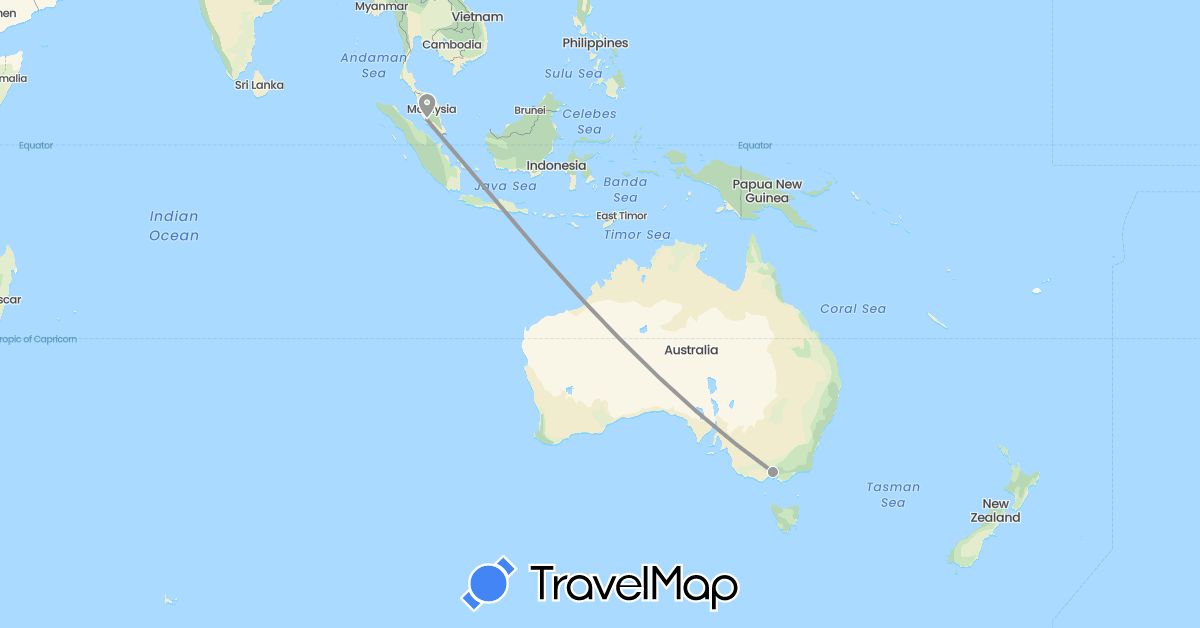 TravelMap itinerary: driving, plane in Australia, Malaysia (Asia, Oceania)